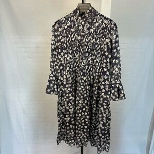 Dorothee Shumacher Floral Logo Smocked Midi Dress M